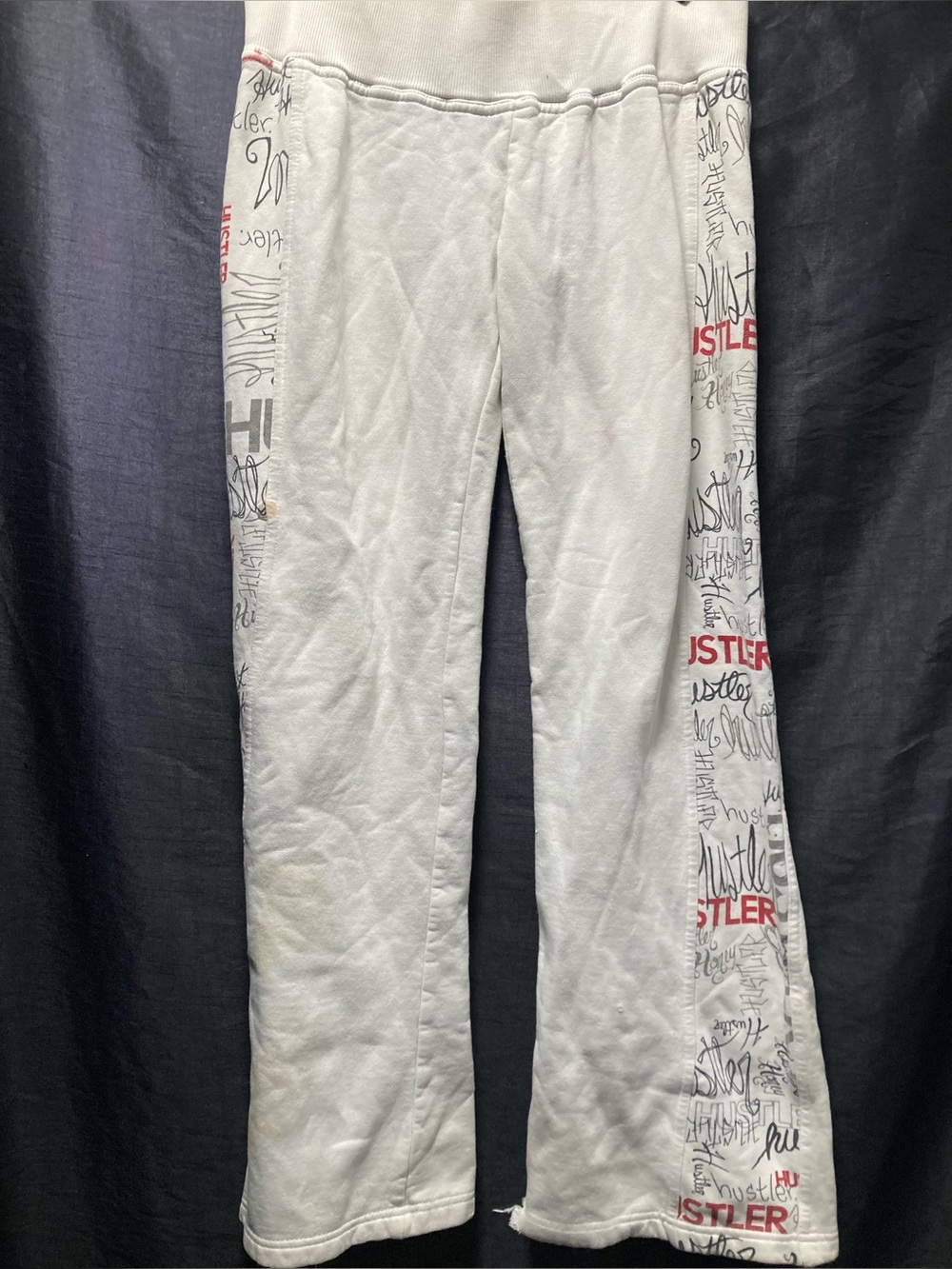Hustler White Y2K Graphic Logo Sweatpants Wide Leg Fair Condition Medium